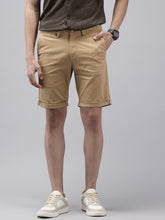 Men's Khaki Solid Cotton Slim Fit Knee Length 5 Pockets Casual Shorts